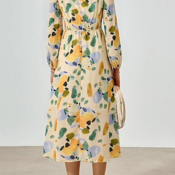 New Fall Women's Boho Maxi Dress Long Sleeve, V Neck, Printed, Flowy Beach Style - Picture 4 of 5